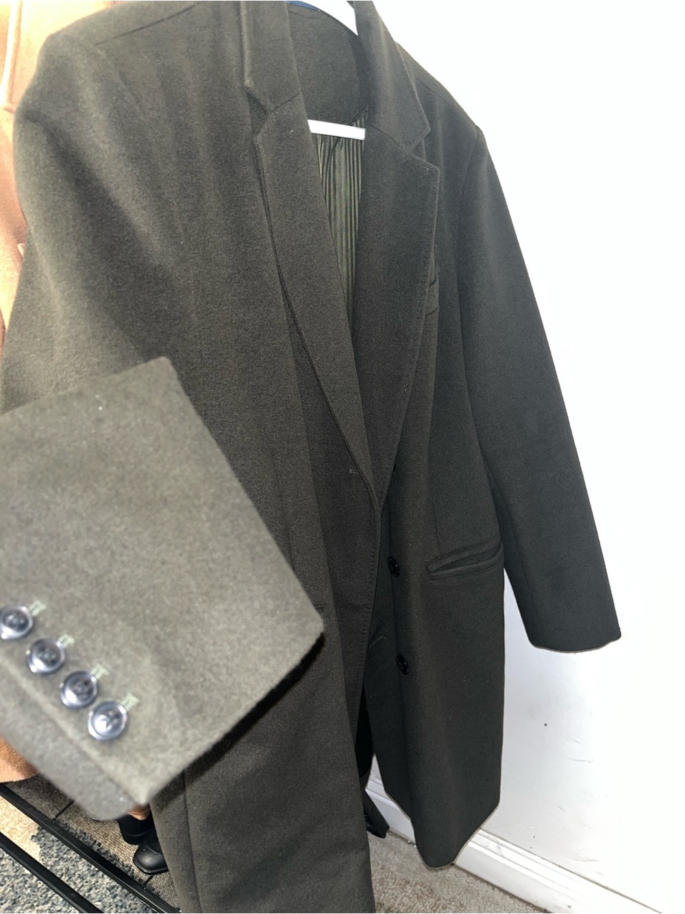 Stafford Olive Green Men's Wool Overcoat with Satin Lining
